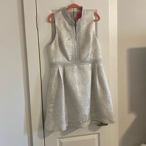 Franci Dress Seaside Grey Full Bloom Brocade